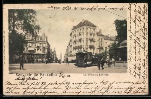 AK Bruxelles, La Porte de Louvain, Strassenbahn