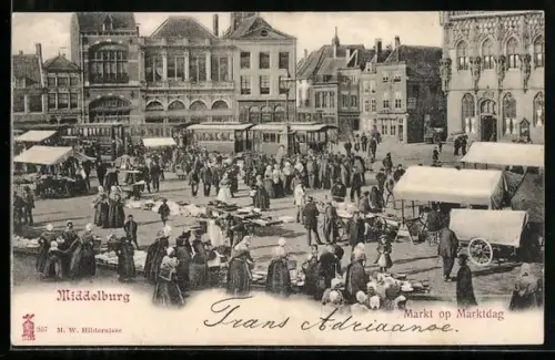 AK Middelburg, Markt op Marktdag, Strassenbahn