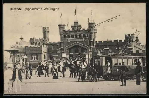 AK Ostende, Hippodrome Wellington, Strassenbahn