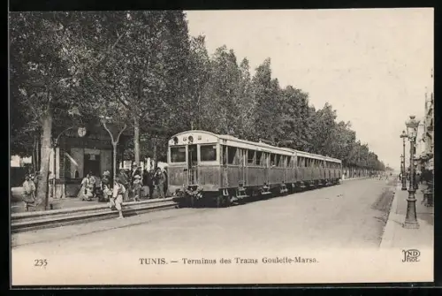 AK Tunis, Terminus des Trams Goulette-Marsa, Strassenbahn