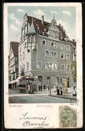 AK Heilbronn, Kätchen-Haus mit Strassenbahn