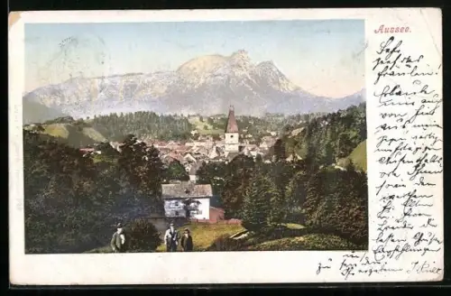 AK Aussee, Ortsansicht mit Umgebung aus der Vogelschau