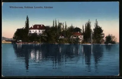 AK Loretto /Wörthersee, Schloss Loretto vom See aus