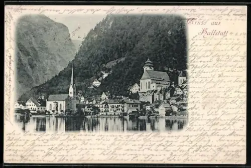 AK Hallstatt, Ortspanorama vom Waser aus