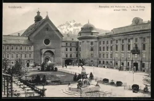 AK Innsbruck, Rennplatz mit Hofkirche und k. k. Hofburg