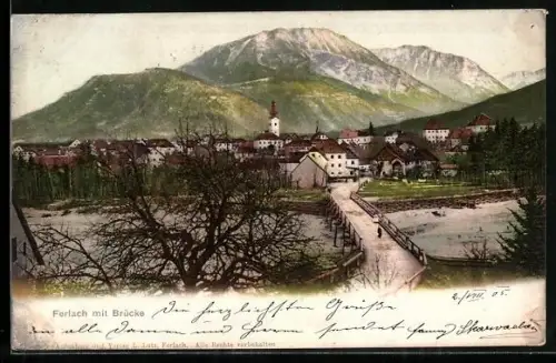 AK Ferlach, Ortsansicht mit Brücke