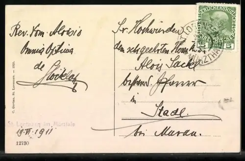 AK St. Lorenzen im Mürztale, Gesamtansicht mit Umgebung aus der Vogelschau