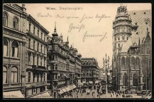 AK Wien, Stephansplatz mit Kirche u. Säulendenkmal