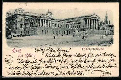 AK Wien, Reichsrathsgebäude mit Strasse