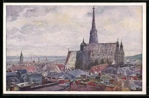 Künstler-AK J. Kalous: Wien, Panorama mit Stefanskirche