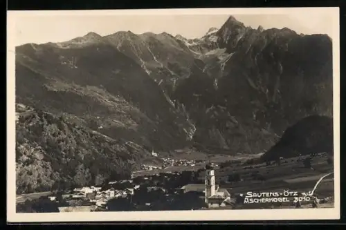 AK Sautens-Ötz, Gesamtansicht mit Ascherkogel aus der Vogelschau