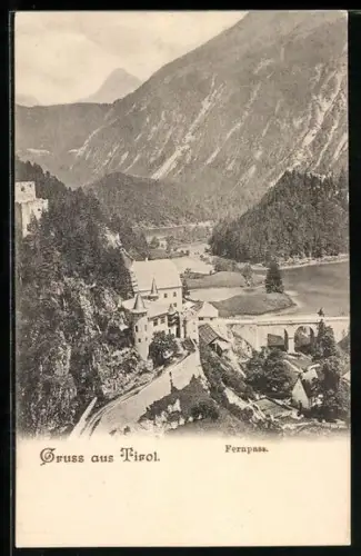 AK Fernpass /Tirol, Ortsansicht mit Viadukt aus der Vogelschau
