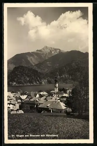 AK St. Gilgen am Abersee, Teilansicht mit Schafberg