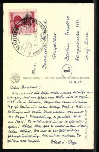 AK St. Gilgen am Abersee, Teilansicht mit Schafberg