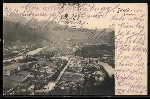 AK Bruck a. d. Mur, Totalansicht vom Berg aus