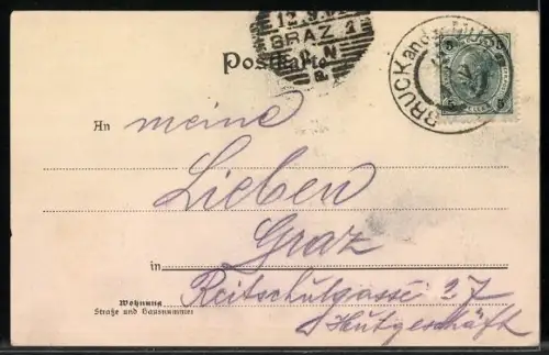 AK Bruck a. d. Mur, Totalansicht vom Berg aus