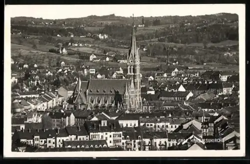 AK Graz, Teilansicht mit Herzjesukirche aus der Vogelschau