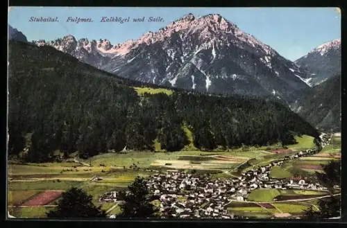 AK Fulpmes /Stubaital, Ortsansicht mit Kalkkögel und Saile