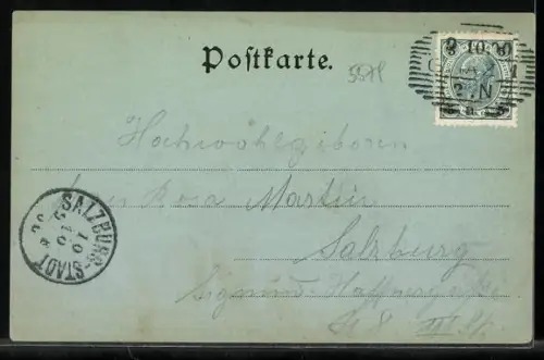 Mondschein-AK Graz, Totalansicht mit Brücken aus der Vogelschau