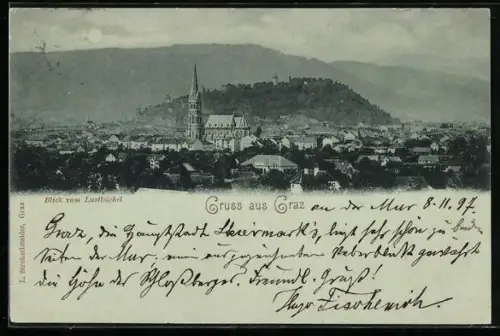 Mondschein-AK Graz, Ortsansicht vom Lustbüchel aus