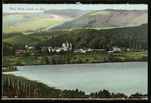 AK Maria Laach, Abtei mit See, von oben gesehen