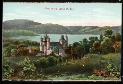 AK Maria Laach, Abtei mit See und naher Umgebung