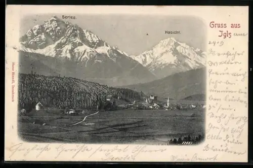 AK Igls, Ortsansicht mit Serles und Habicht