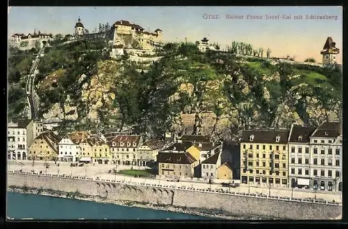 AK Graz, Kaiser Franz Josef-Kai mit Schlossberg