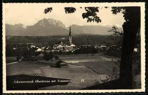 AK Schwanenstadt /Oberdonau, Gesamtansicht mit Traunstein