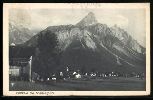 AK Ehrwald, Ortsansicht mit Sonnenspitze