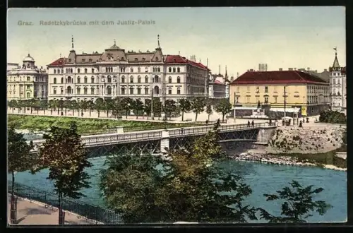 AK Graz, Radetzkybrücke mit Justiz-Palast
