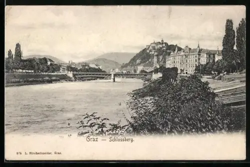 AK Graz, Brückenpanorama mit Schlossberg