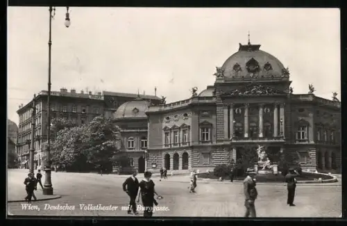 AK Wien, Deutsches Volkstheater mit Strasse Burggasse