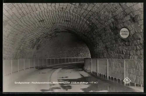 AK Grossglockner-Hochalpenstrasse, Mittertörltunnel, Innenansicht