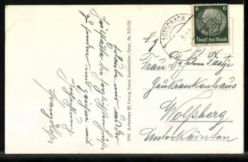 AK Kötschach, Totalansicht vom Berg gesehen