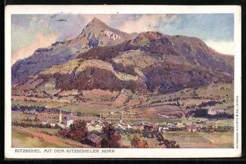 Künstler-AK Kitzbühel, Gesamtansicht mit Kitzbüheler Horn