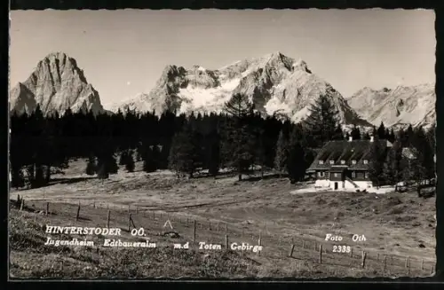 AK Hinterstoder, Jugendheim Edtbaueralm mit dem Toten Gebirge