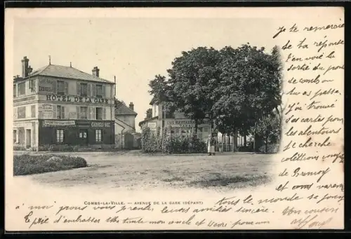 AK Combs-la-Ville, Avenue de la Gare, départ, mit Hôtel de la Gare