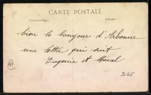 AK Arbonne, La Mairie-École avec habitants devant l`entrée