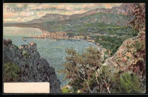 AK Menton, Vue des Rochers Rouges