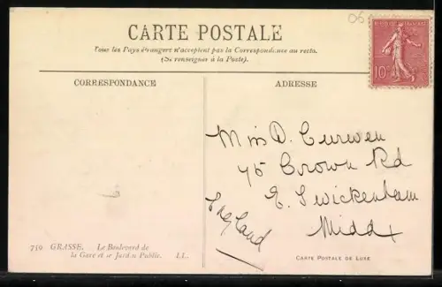 AK Grasse, Le Boulevard de la Gare et le Jardin Public