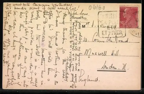 AK Juan-les-Pins, La Plage à l`heure du bain et la pointe du Cap d`Antibes