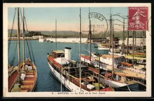 AK Antibes, Le Port et le Fort Carré, Hafen
