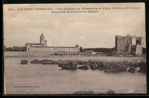 AK Ile Saint-Honorat, Vue générale du Monastère et Vieux château, Vue prise de l`Ilot Saint-Michel