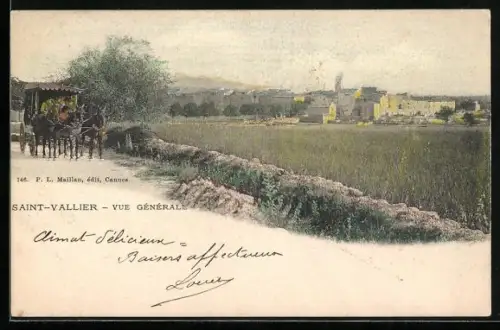 AK Saint-Vallier, Vue générale avec calèche sur le chemin