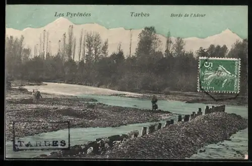 AK Tarbes, Les Pyrénées, Panorama, Bords de l`Adour