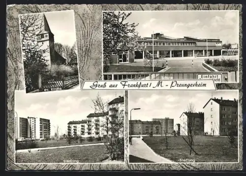 AK Frankfurt a. M.-Preungesheim, Ev. Kirche, Schule, Siedlung