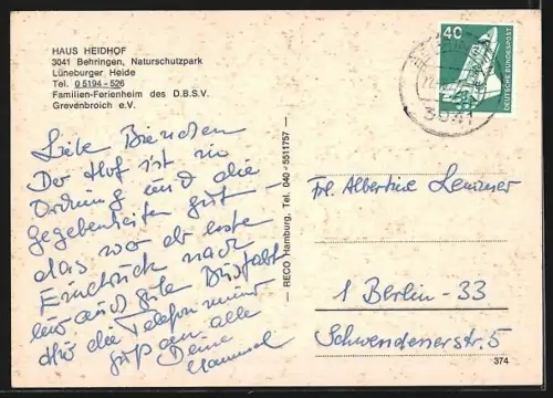 AK Behringen /Lüneburger Heide, Haus Heidhof in der Aussenansicht