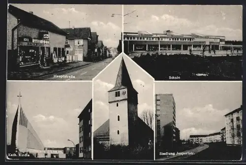 AK Frankfurt-Preungesheim, Siedlung Jasperstrasse, Schule, Kath. Kirche