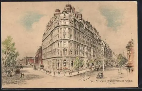 Künstler-AK London, Hotel Metropole, Northumberland Avenue